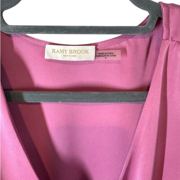 Ramy Brook Foxy‎ Dress Pink Satin Wrap Front Ruched Sides Mini 6 Cocktail Event - Picture 5 of 11